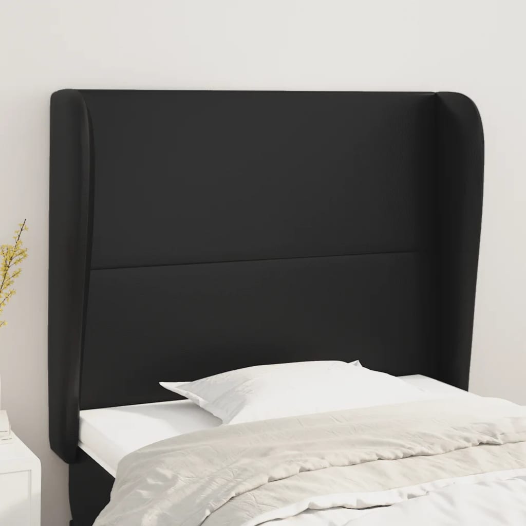 Cabeceira cama c/ abas couro artificial 83x23x118/128 cm preto