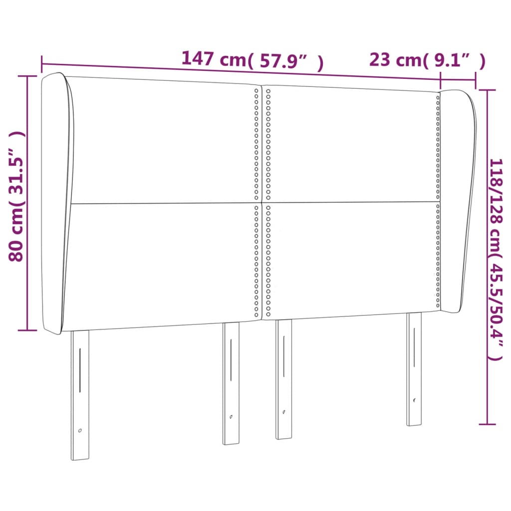 Cabeceira de cama c/ abas tecido 147x23x118/128cm cinza-claro