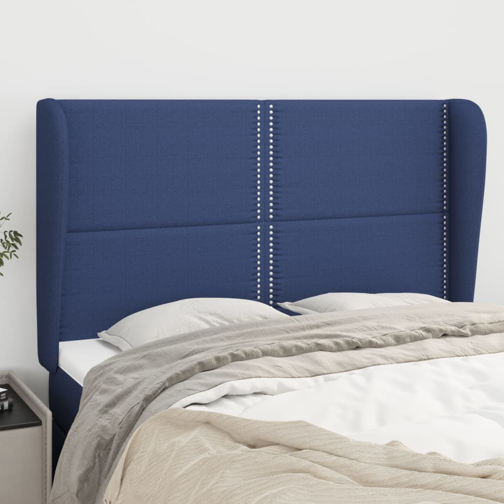 Cabeceira de cama c/ abas tecido 147x23x118/128 cm azul