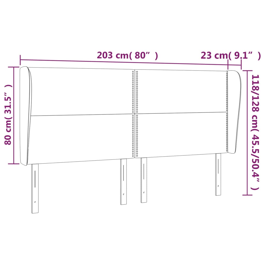 Cabeceira de cama c/ abas tecido 203x23x118/128 cm preto