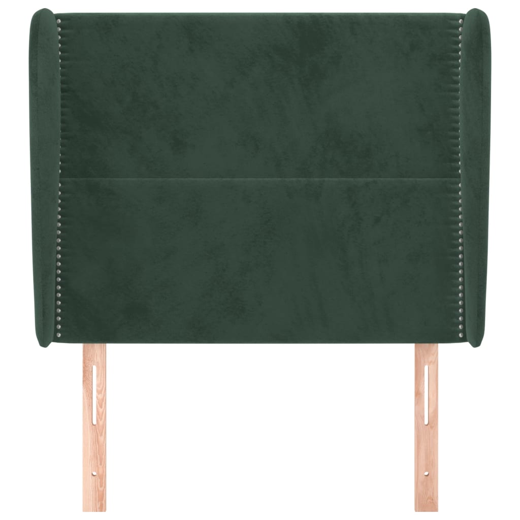 Cabeceira de cama c/ abas veludo 83x23x118/128 cm verde-escuro