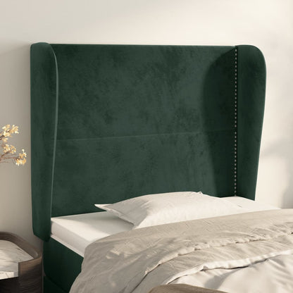 Cabeceira de cama c/ abas veludo 83x23x118/128 cm verde-escuro