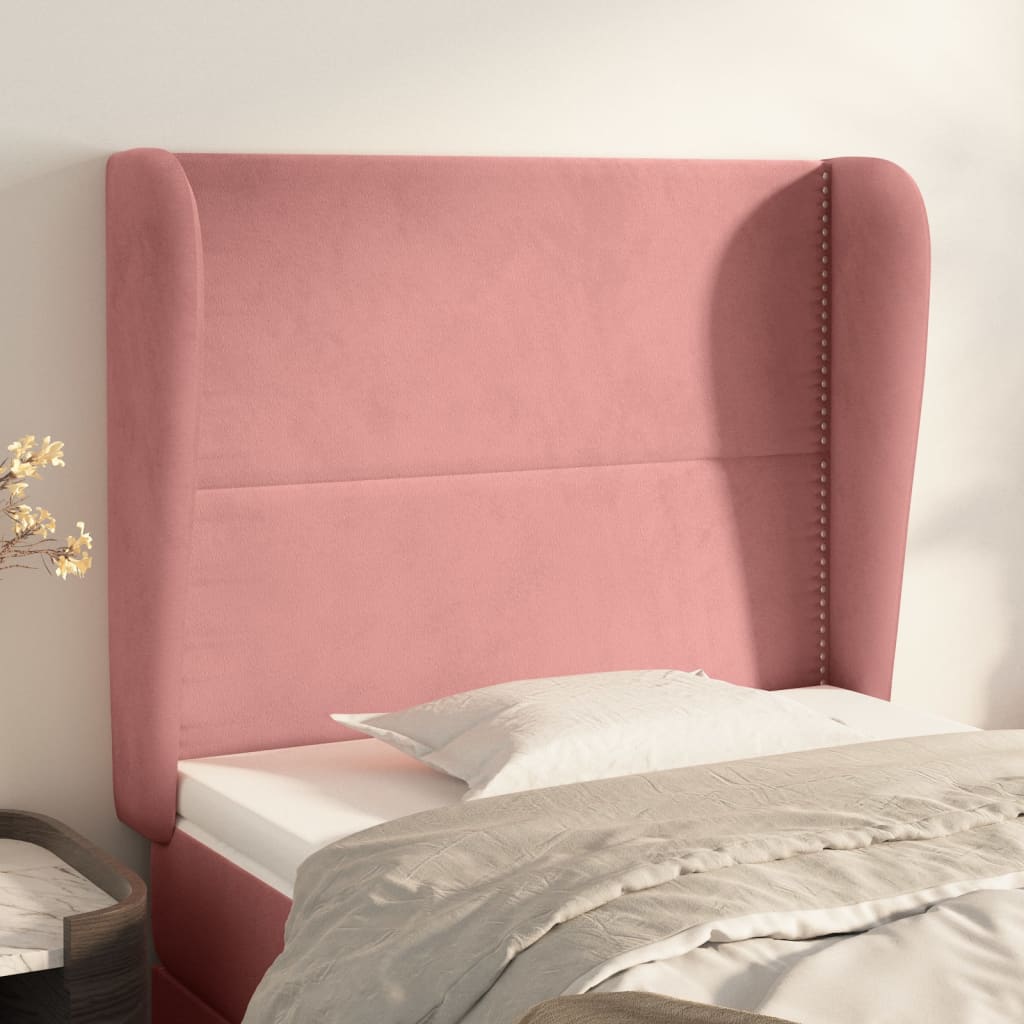 Cabeceira de cama c/ abas veludo 83x23x118/128 cm rosa