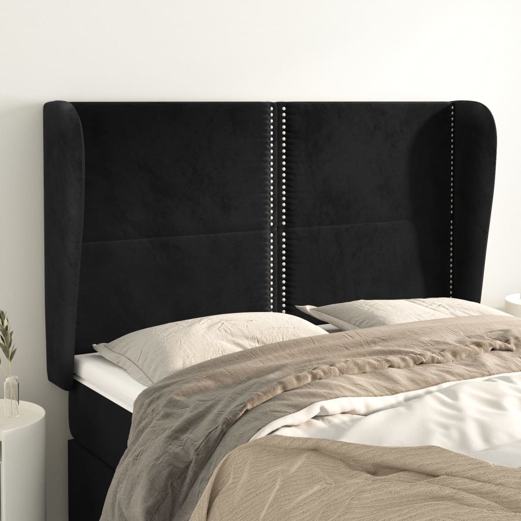 Cabeceira de cama c/ abas veludo 147x23x118/128 cm preto