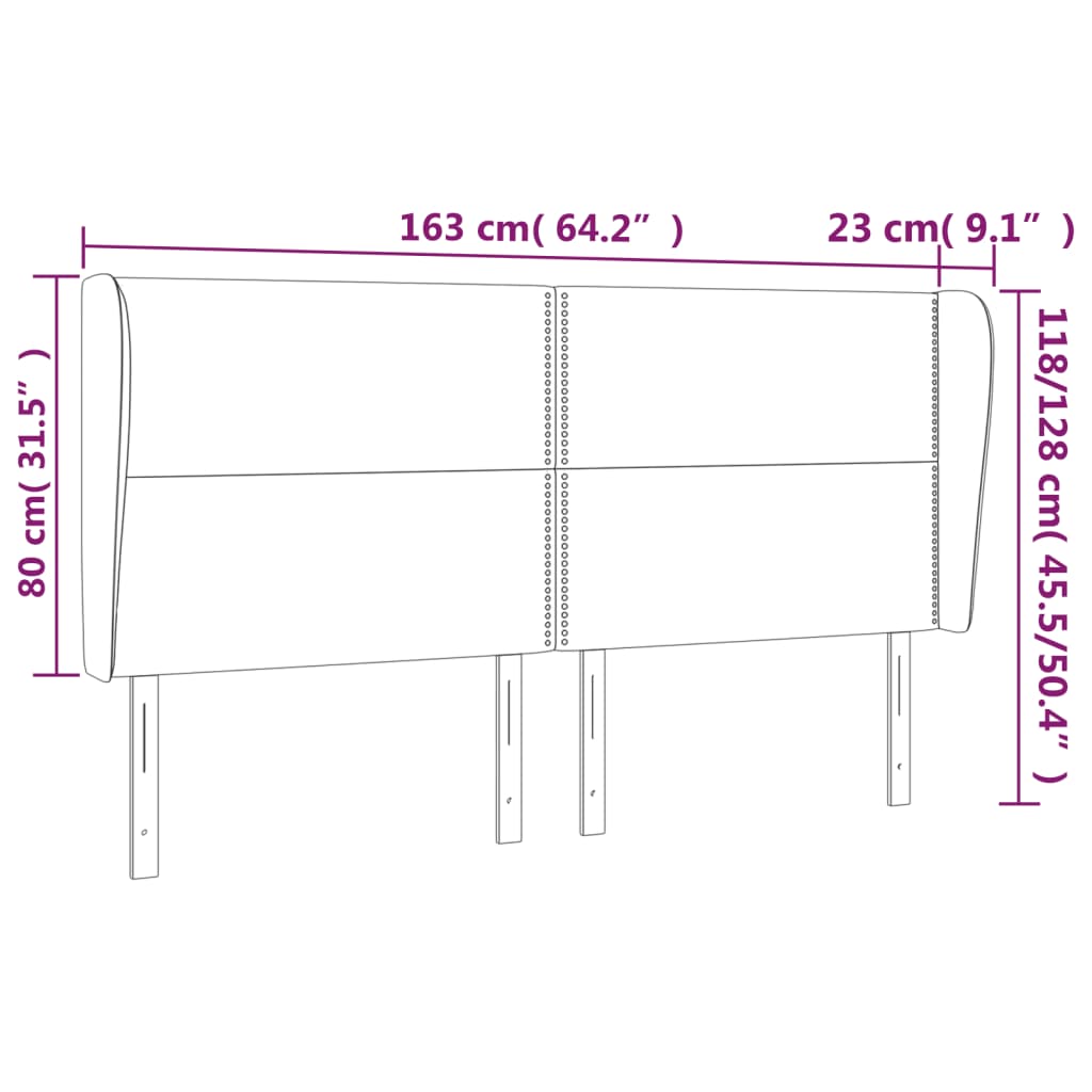 Cabeceira cama c/ abas veludo 163x23x118/128 cm rosa