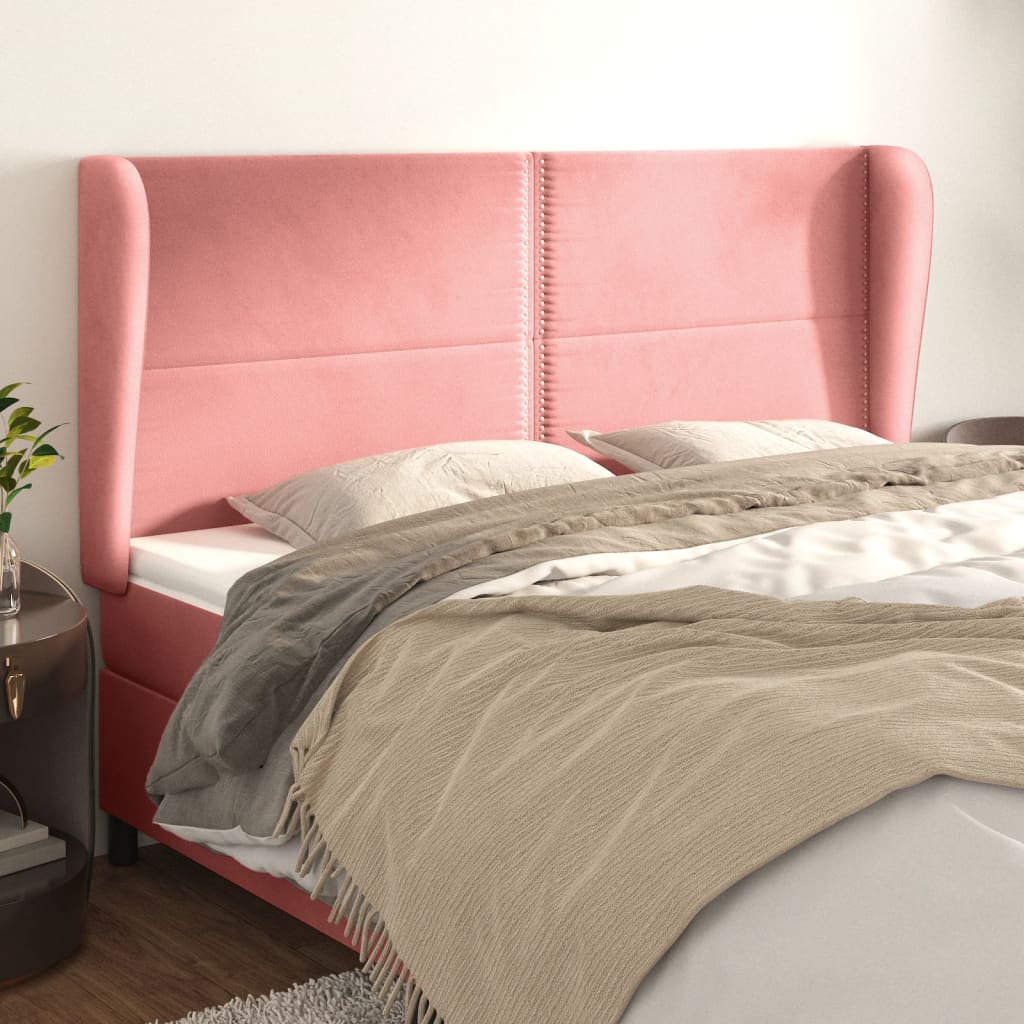 Cabeceira cama c/ abas veludo 163x23x118/128 cm rosa