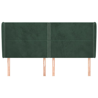 Cabeceira cama c/ abas veludo 183x23x118/128 cm verde-escuro