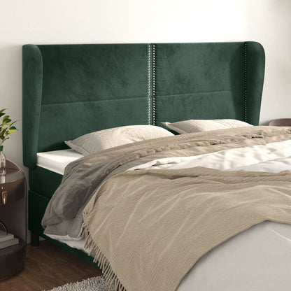 Cabeceira cama c/ abas veludo 183x23x118/128 cm verde-escuro