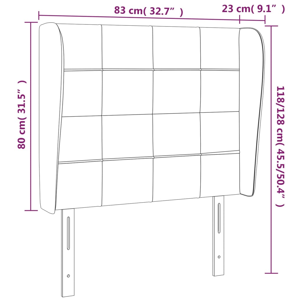 Cabeceira de cama c/ abas tecido 83x23x118/128cm cinzento-claro