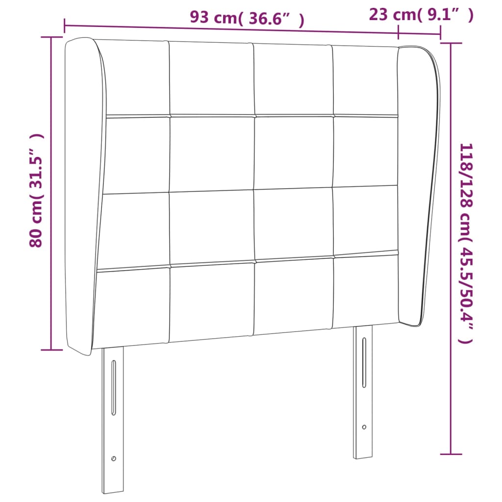 Cabeceira de cama c/ abas tecido 93x23x118/128cm cinzento-claro