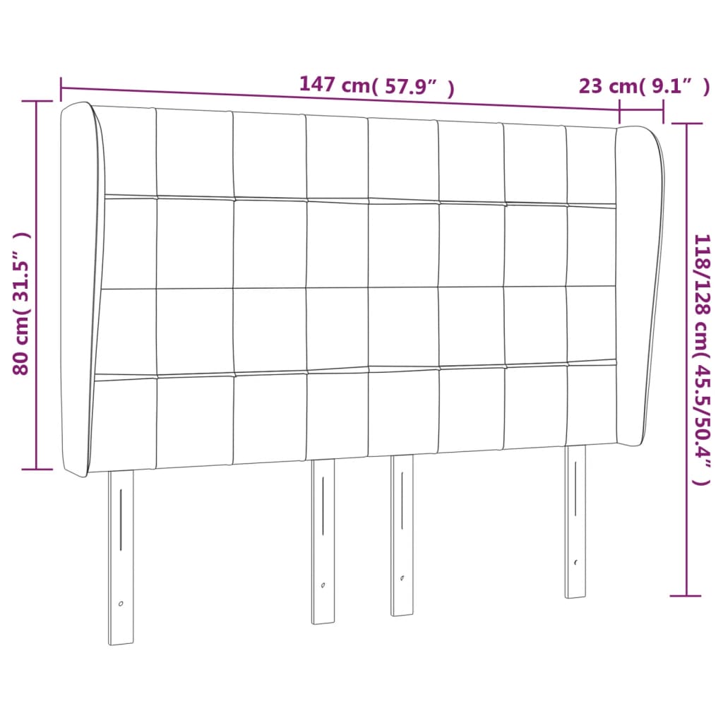 Cabeceira de cama c/ abas tecido 147x23x118/128cm cinza-claro