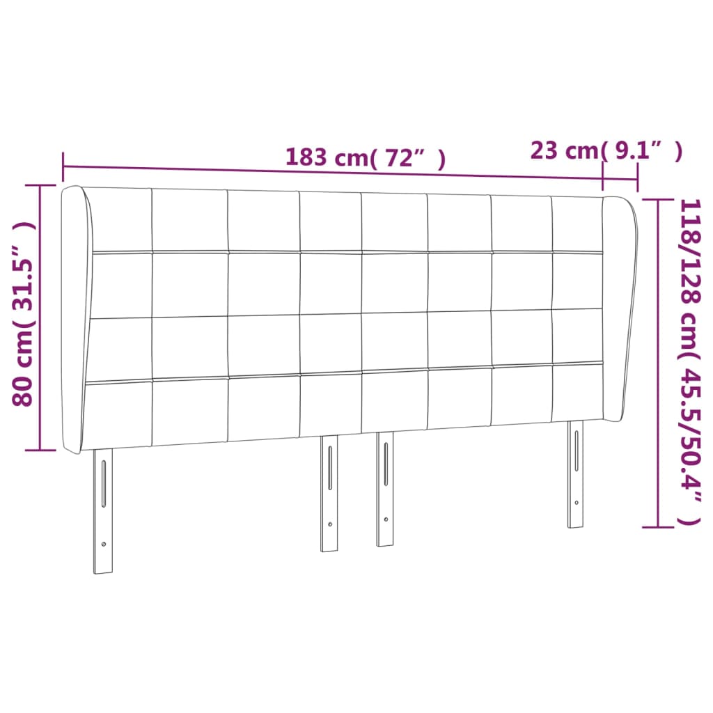 Cabeceira de cama c/ abas tecido 183x23x118/128 cm preto