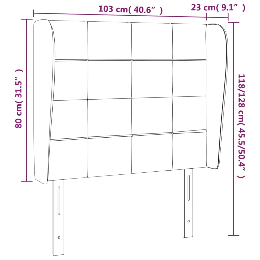 Cabeceira cama c/ abas veludo 103x23x118/128 cm rosa