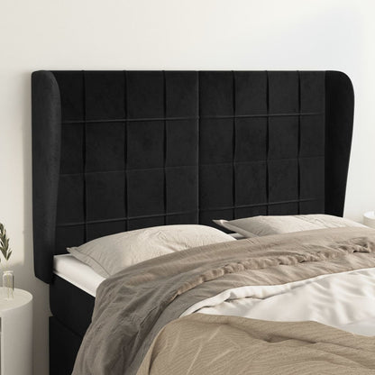 Cabeceira de cama c/ abas veludo 147x23x118/128 cm preto