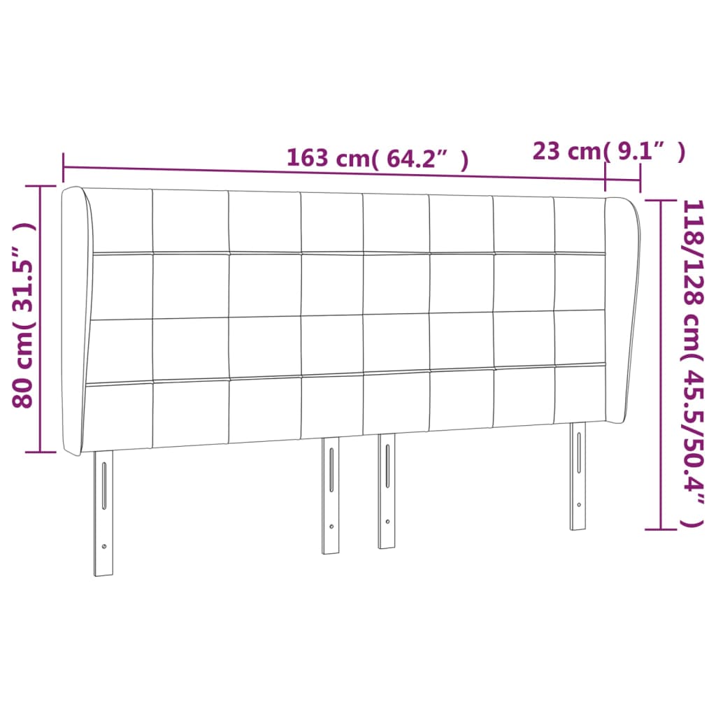 Cabeceira cama c/ abas veludo 163x23x118/128 cm rosa