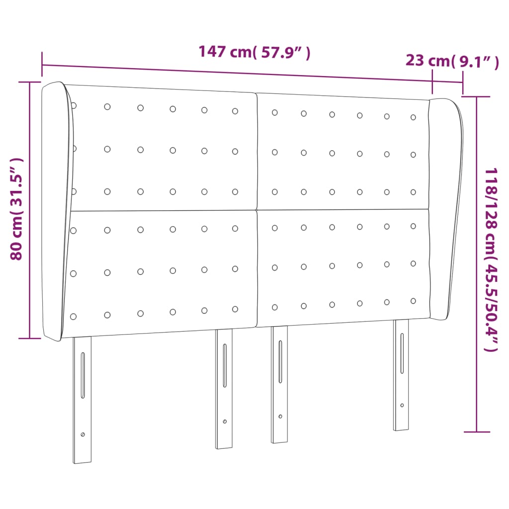 Cabeceira de cama c/ abas couro artif. 147x23x118/128 cm preto