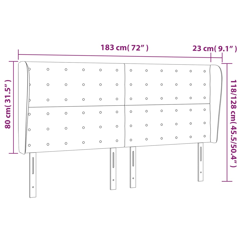 Cabeceira de cama c/ abas couro artif. 183x23x118/128 cm preto