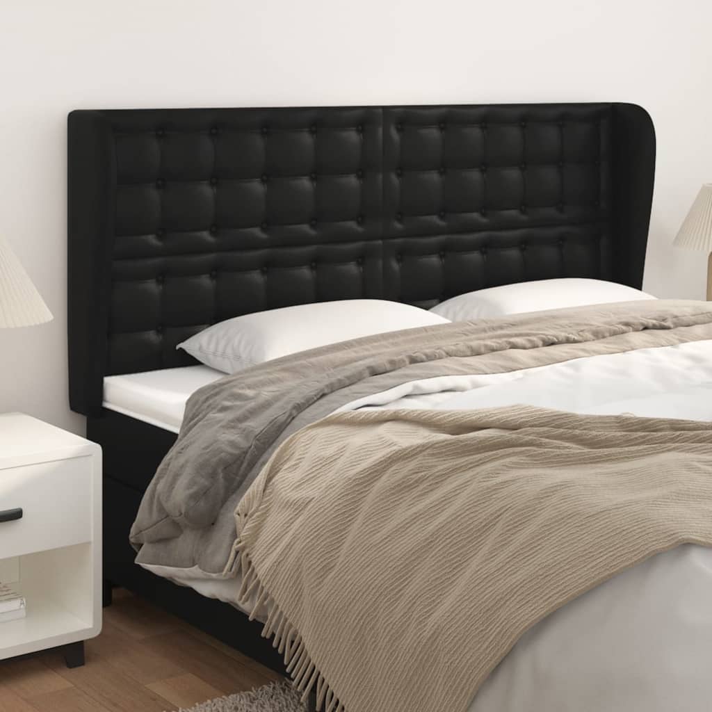 Cabeceira de cama c/ abas couro artif. 183x23x118/128 cm preto