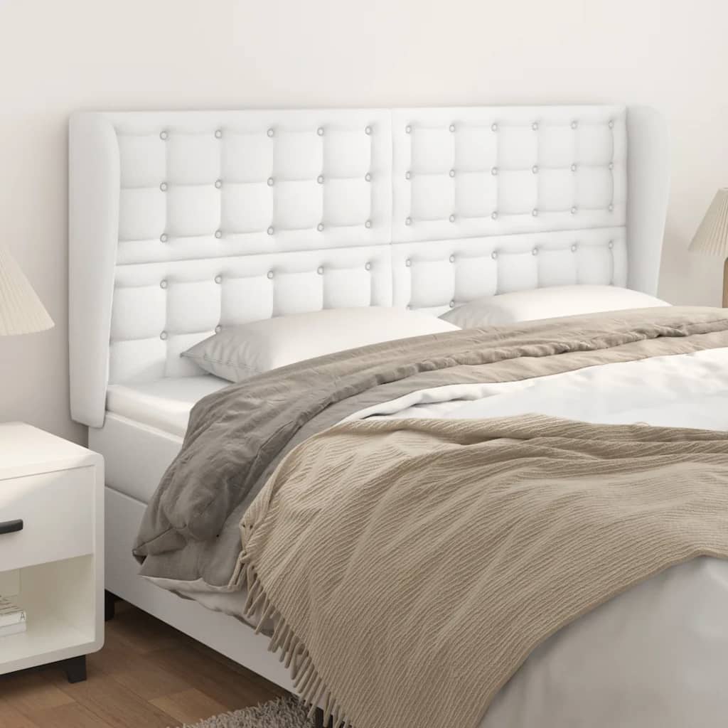 Cabeceira cama c/ abas couro artificial 183x23x118/128cm branco