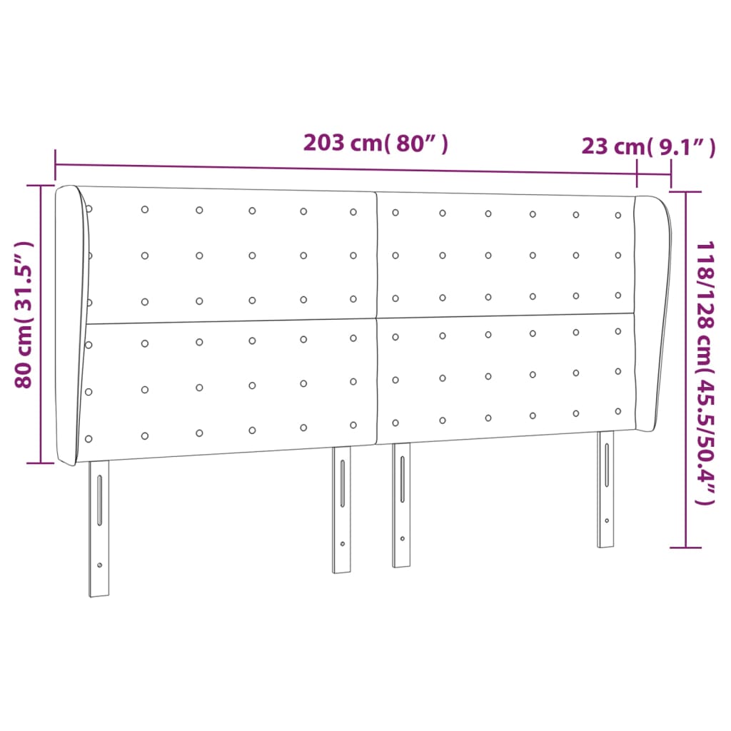 Cabeceira cama c/ abas couro artif. 203x23x118/128 cm cinzento