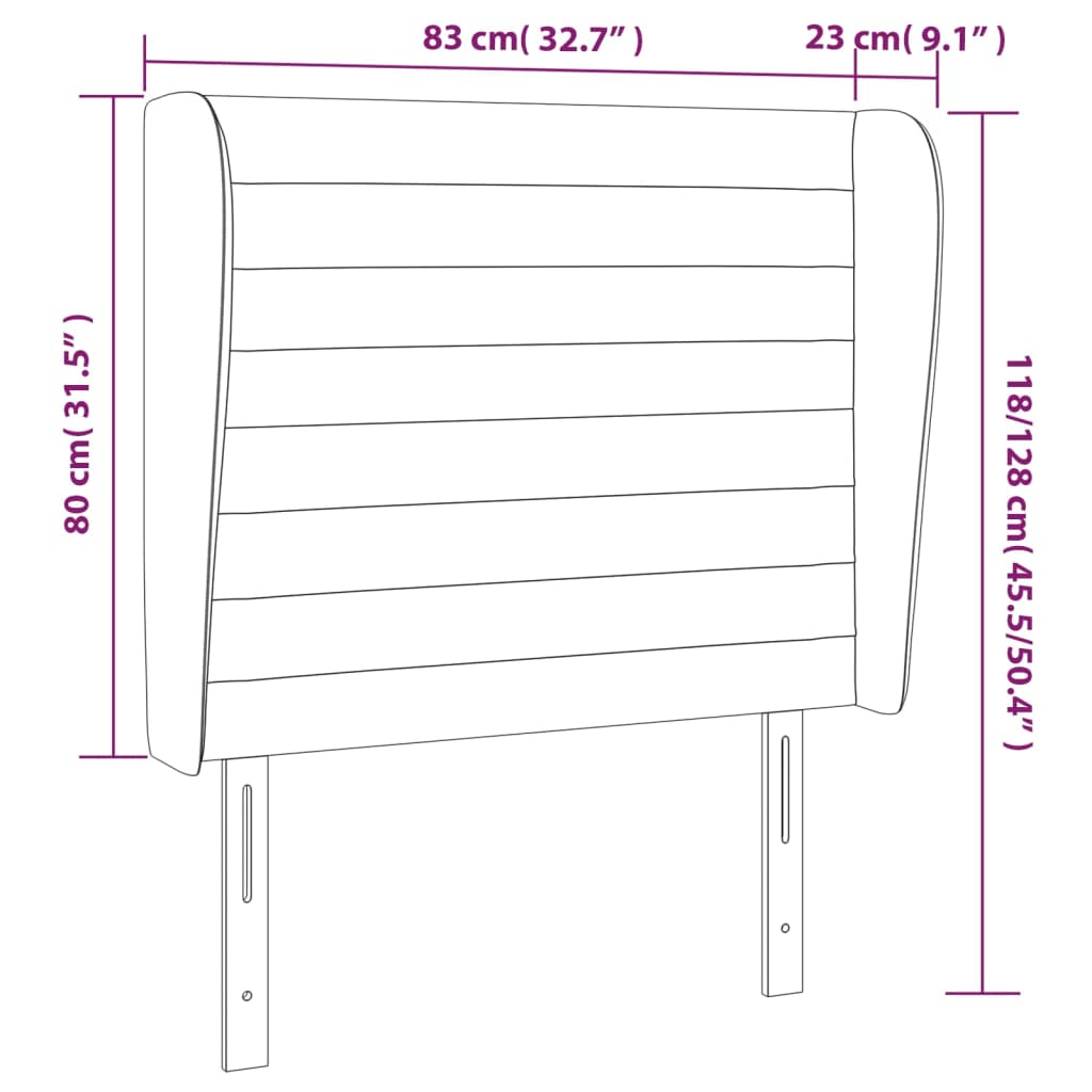 Cabeceira de cama c/ abas tecido 83x23x118/128cm cinzento-claro