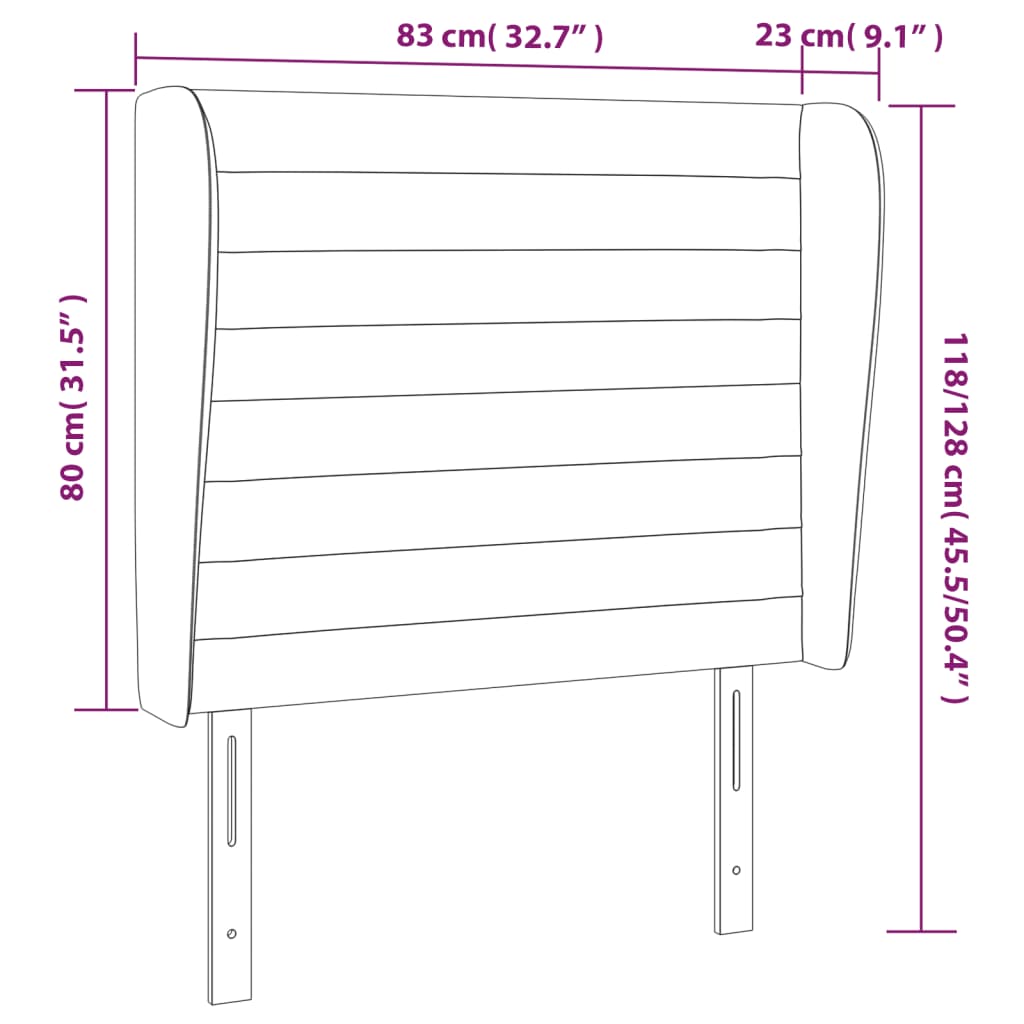 Cabeceira cama c/ abas tecido 83x23x118/128 cm cinzento-escuro