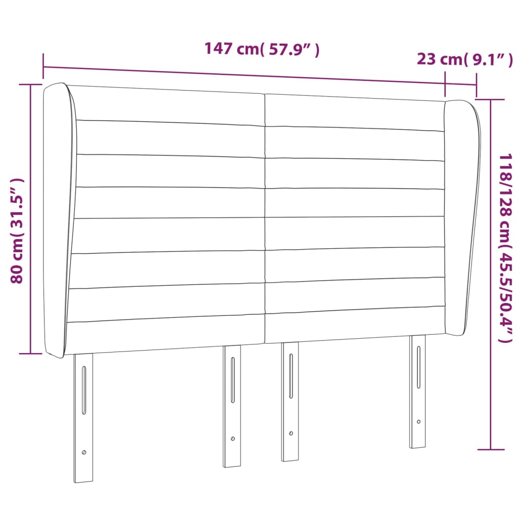 Cabeceira de cama c/ abas tecido 147x23x118/128cm cinza-claro