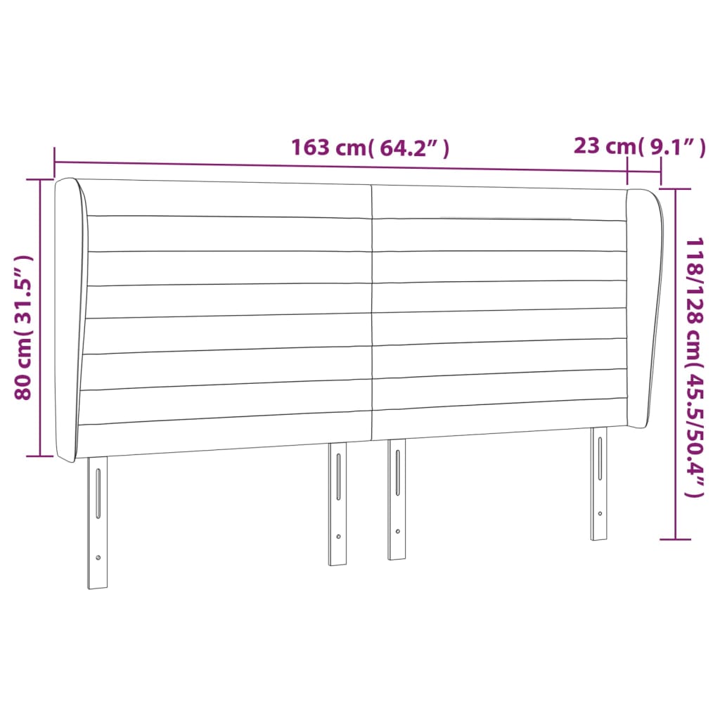 Cabeceira cama c/ abas tecido 163x23x118/128 cm cinzento-claro