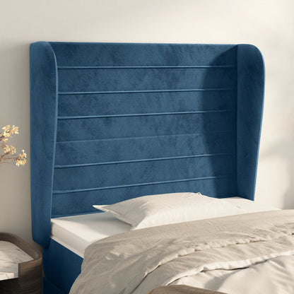 Cabeceira cama c/ abas veludo 83x23x118/128 cm azul-escuro