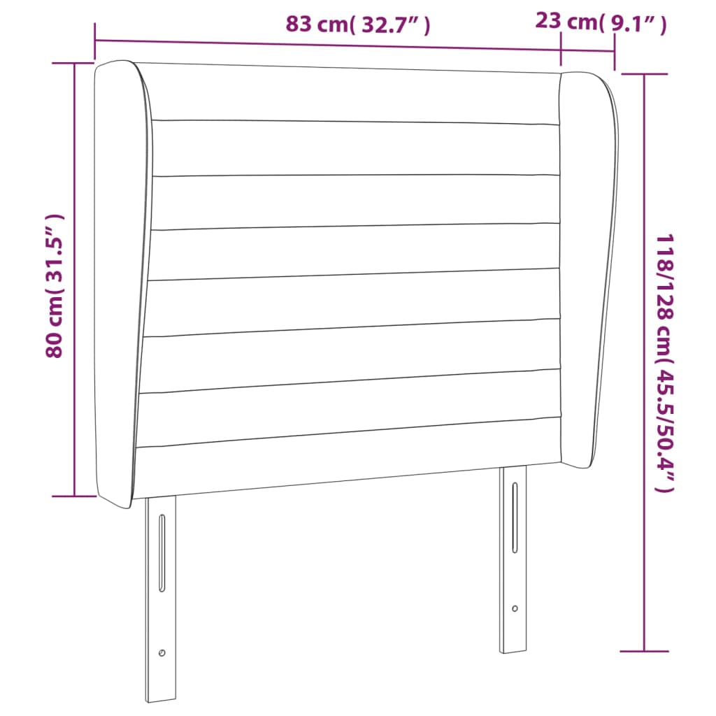 Cabeceira de cama c/ abas veludo 83x23x118/128 cm rosa