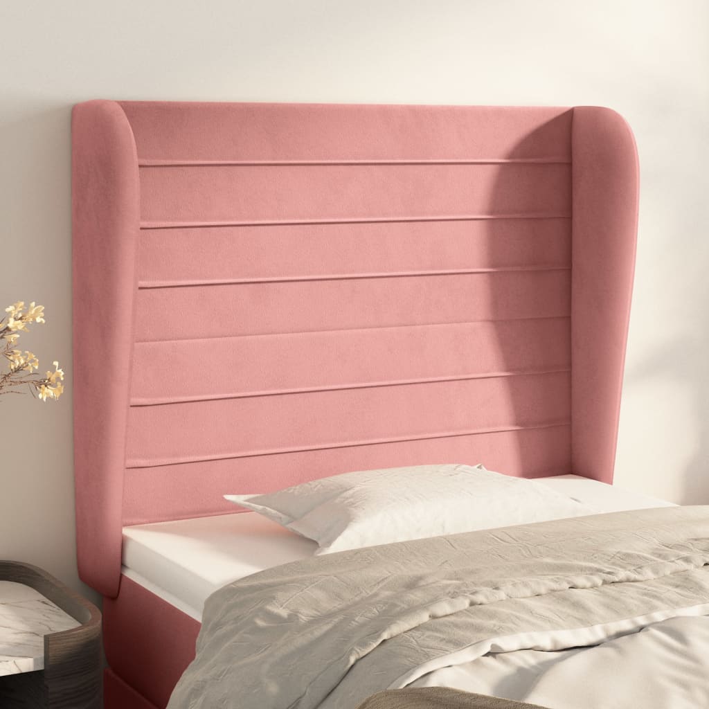 Cabeceira de cama c/ abas veludo 83x23x118/128 cm rosa