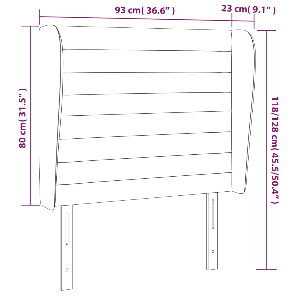 Cabeceira de cama c/ abas veludo 93x23x118/128cm cinzento-claro