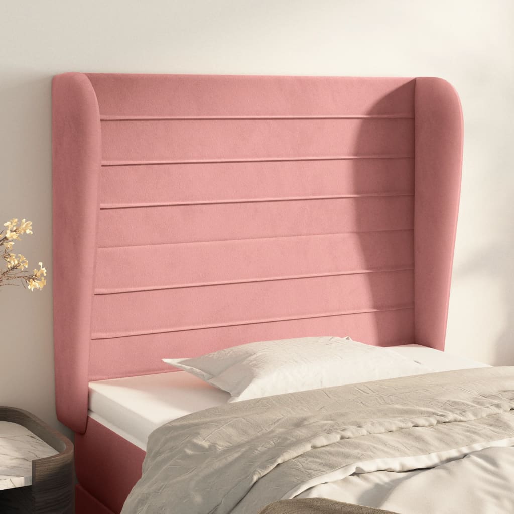 Cabeceira cama c/ abas veludo 103x23x118/128 cm rosa