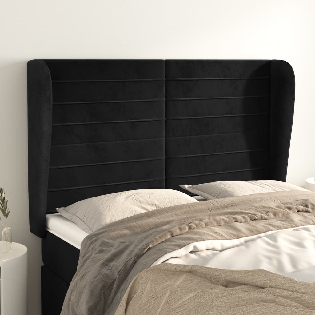 Cabeceira de cama c/ abas veludo 147x23x118/128 cm preto