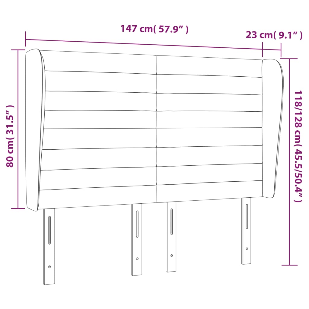 Cabeceira de cama c/ abas veludo 147x23x118/128 cm rosa