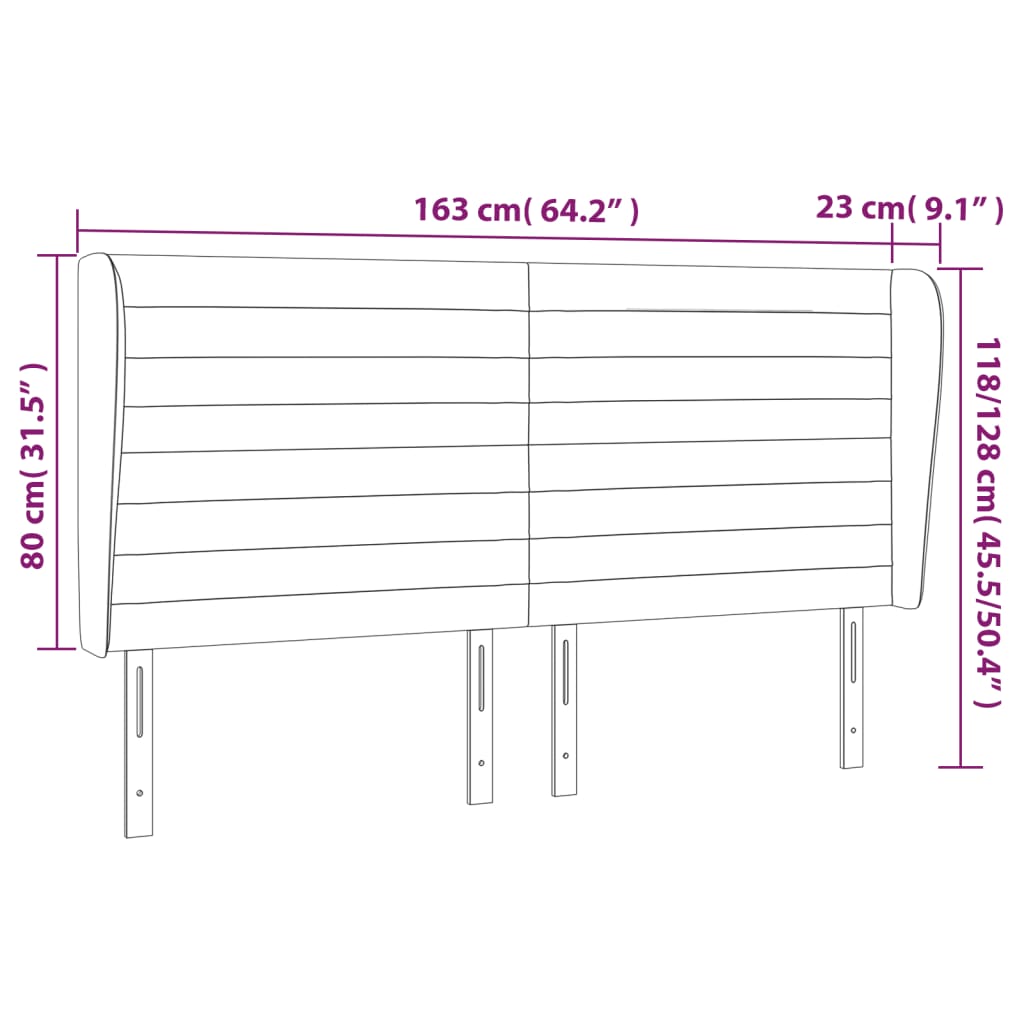 Cabeceira cama c/ abas veludo 163x23x118/128 cm cinzento-claro