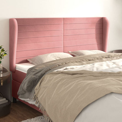 Cabeceira cama c/ abas veludo 163x23x118/128 cm rosa