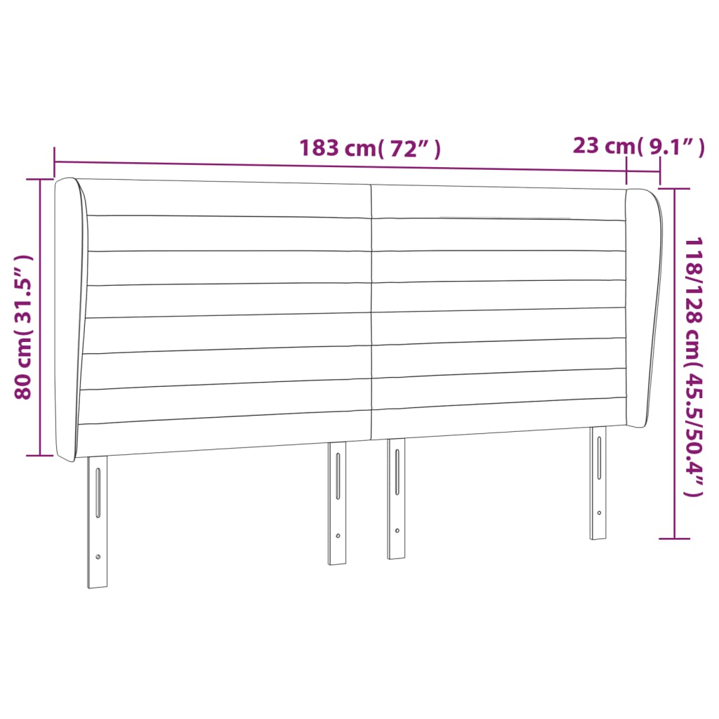 Cabeceira cama c/ abas veludo 183x23x118/128 cm cinzento-claro