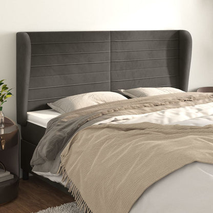 Cabeceira cama c/ abas veludo 183x23x118/128 cm cinzento-escuro