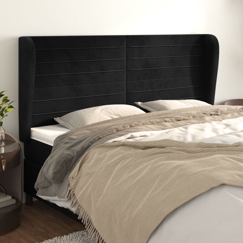 Cabeceira de cama c/ abas veludo 183x23x118/128 cm preto