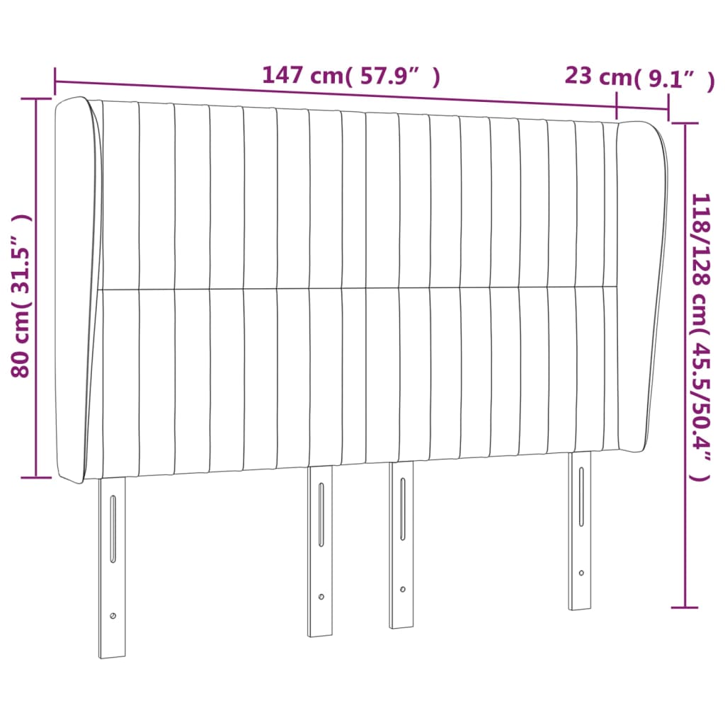 Cabeceira de cama c/ abas tecido 147x23x118/128cm cinza-claro