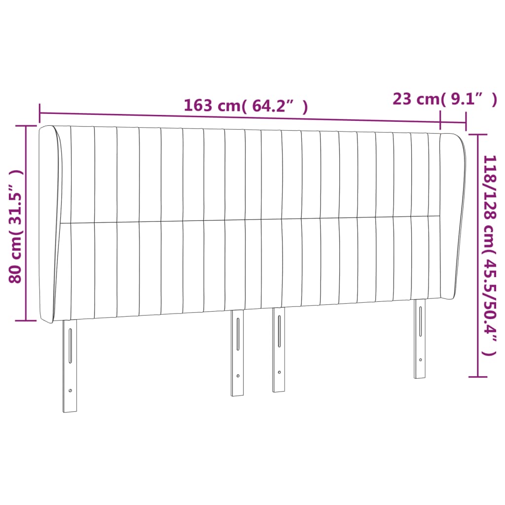 Cabeceira cama c/ abas tecido 163x23x118/128 cm cinzento-escuro