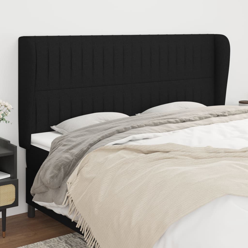 Cabeceira de cama c/ abas tecido 163x23x118/128 cm preto