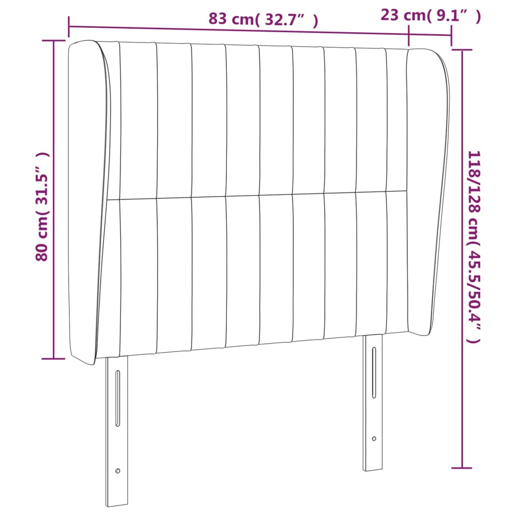 Cabeceira de cama c/ abas veludo 83x23x118/128 cm rosa