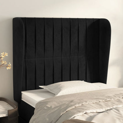 Cabeceira de cama c/ abas veludo 93x23x118/128 cm preto