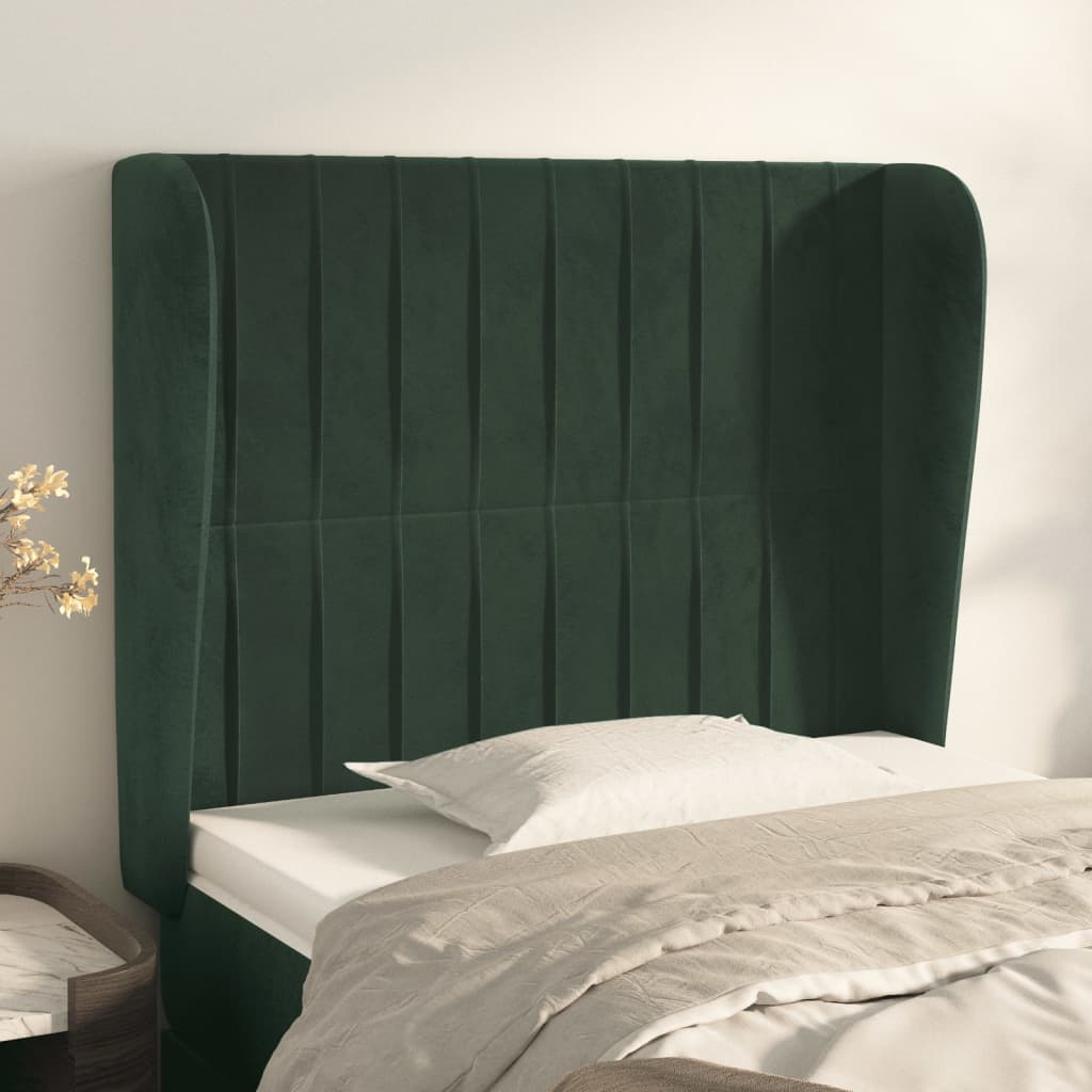 Cabeceira cama c/ abas veludo 103x23x118/128 cm verde-escuro