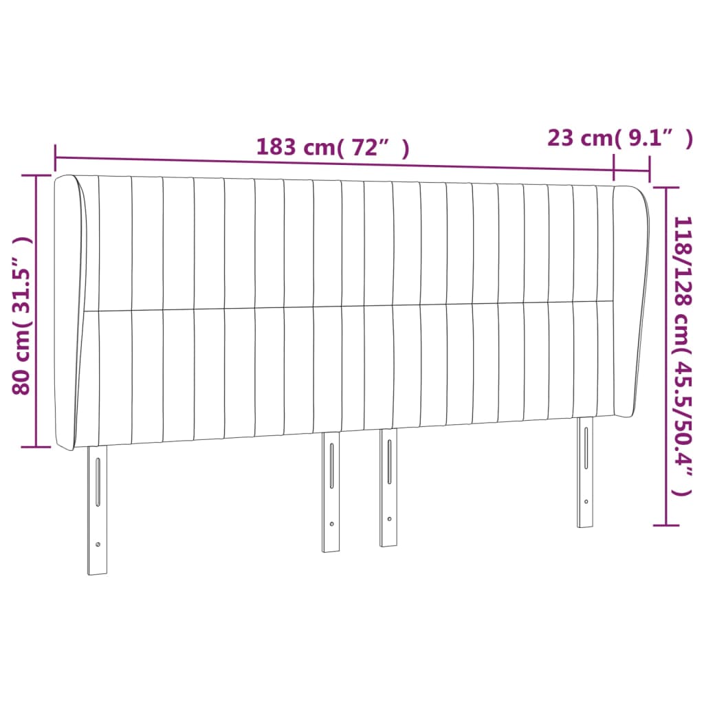 Cabeceira cama c/ abas veludo 183x23x118/128 cm cinzento-claro