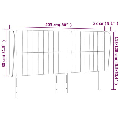 Cabeceira de cama c/ abas veludo 203x23x118/128 cm preto