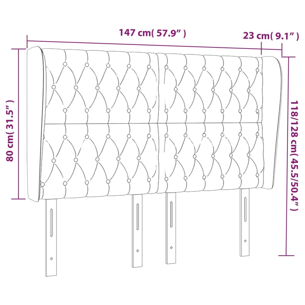 Cabeceira de cama c/ abas tecido 147x23x118/128cm cinza-claro