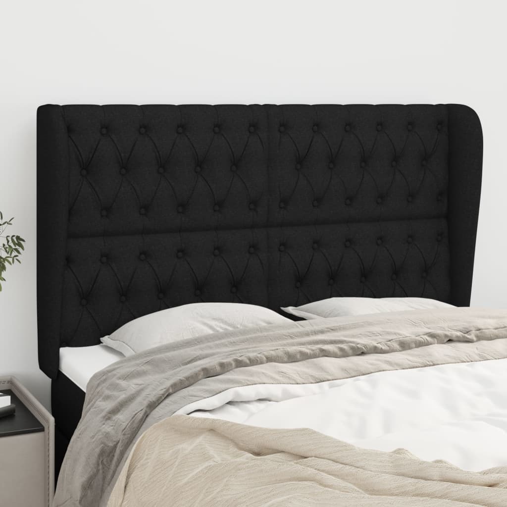 Cabeceira de cama c/ abas tecido 147x23x118/128 cm preto